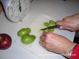 Cutting up Green tomatoes
