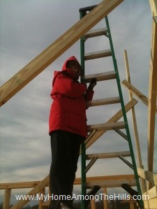 Getting ready to raise rafters on our small cabin