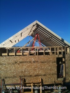 The gable end of our small cabin before I framed it in