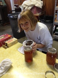 Helping with the honey harvest