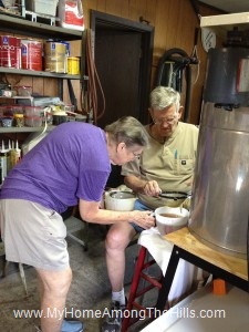 Helping with the honey harvest
