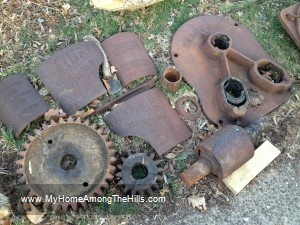 The Chattanooga Plow Company cane mill disassembled and ready to be restored