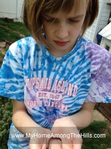 Girl picking up a worm