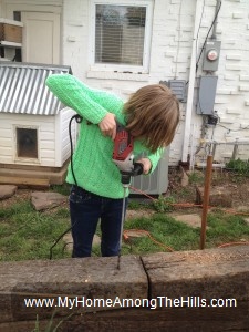 Raised bed garden with railroad ties